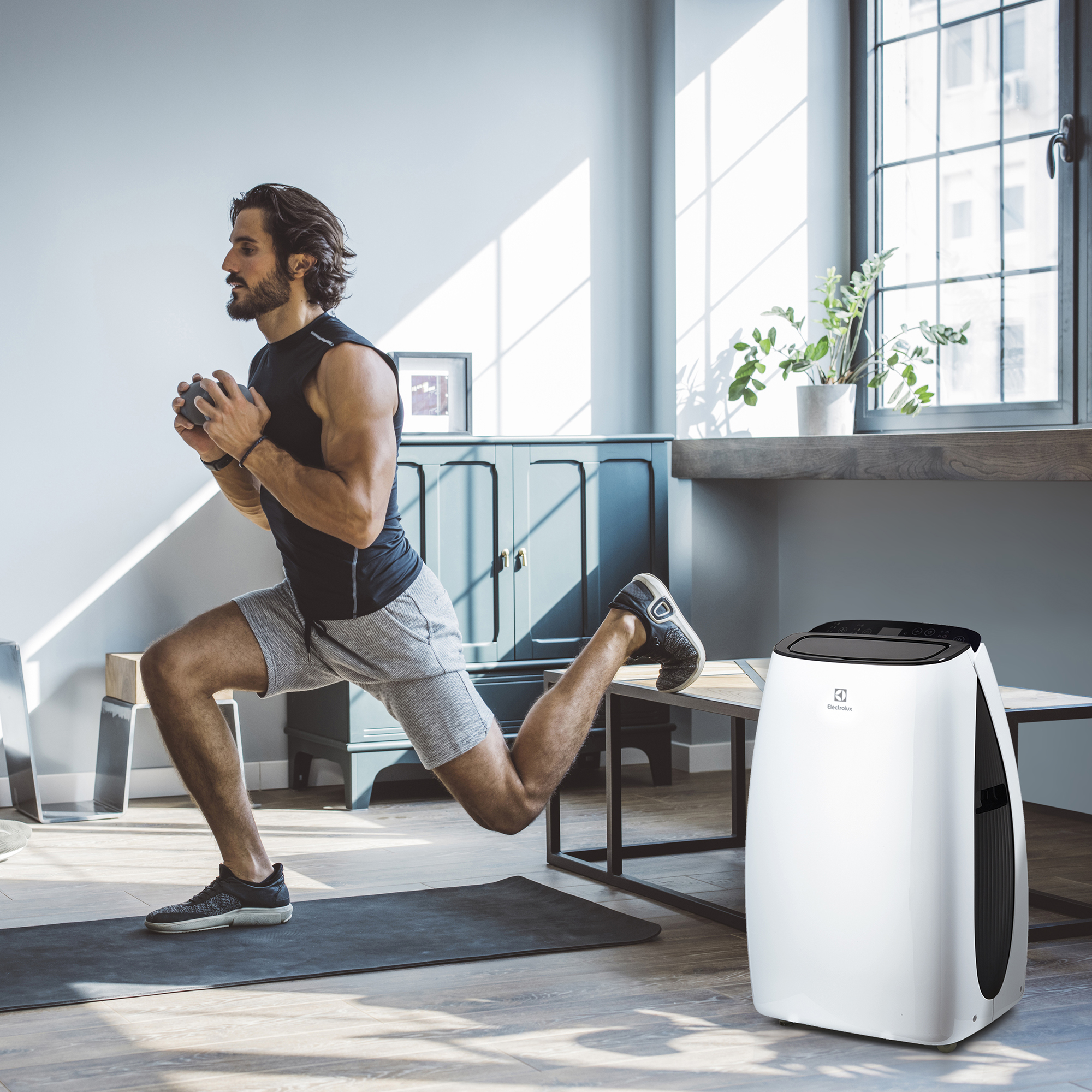 Young men exercising at home