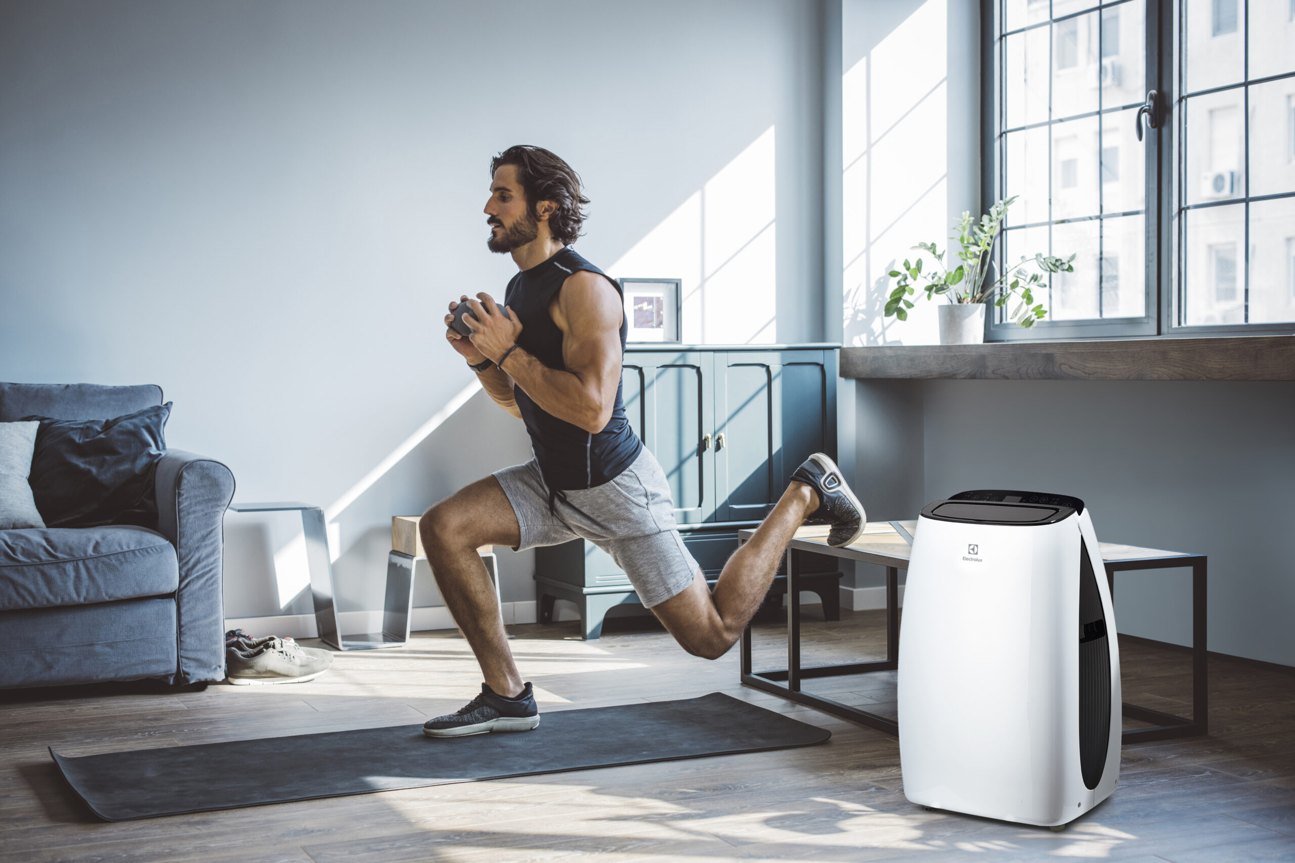 Young men exercising at home